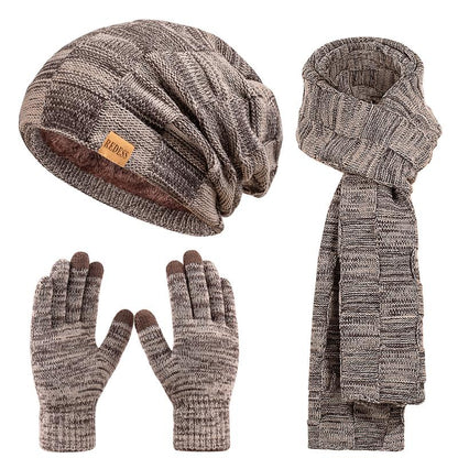 3PC Winter Beanie Scarf Gloves Set Warm Knit Hat with Fleece Lining Cozy Long Scarf and Touch Screen Gloves