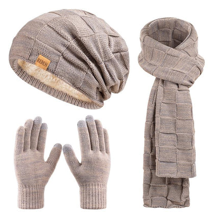 3PC Winter Beanie Scarf Gloves Set Warm Knit Hat with Fleece Lining Cozy Long Scarf and Touch Screen Gloves