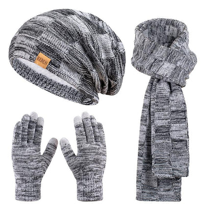 3PC Winter Beanie Scarf Gloves Set Warm Knit Hat with Fleece Lining Cozy Long Scarf and Touch Screen Gloves