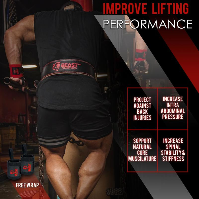 Weight Lifting Belt 4Inch Leather Belt with Free Wrap - Foam Padded Back Support Gym Belt for Bodybuilding Squat Deadlift Weight Belt, Weightlifting Belt Men Women