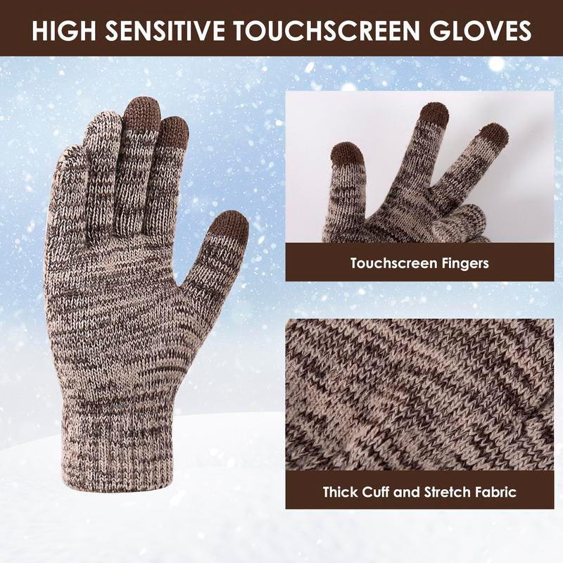 3PC Winter Beanie Scarf Gloves Set Warm Knit Hat with Fleece Lining Cozy Long Scarf and Touch Screen Gloves