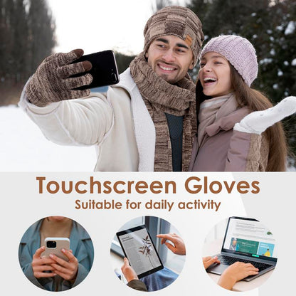 3PC Winter Beanie Scarf Gloves Set Warm Knit Hat with Fleece Lining Cozy Long Scarf and Touch Screen Gloves