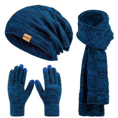3PC Winter Beanie Scarf Gloves Set Warm Knit Hat with Fleece Lining Cozy Long Scarf and Touch Screen Gloves
