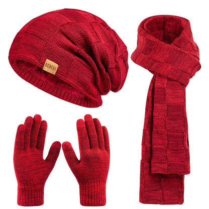 3PC Winter Beanie Scarf Gloves Set Warm Knit Hat with Fleece Lining Cozy Long Scarf and Touch Screen Gloves