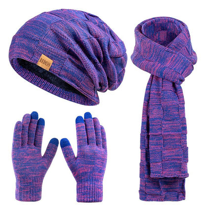 3PC Winter Beanie Scarf Gloves Set Warm Knit Hat with Fleece Lining Cozy Long Scarf and Touch Screen Gloves