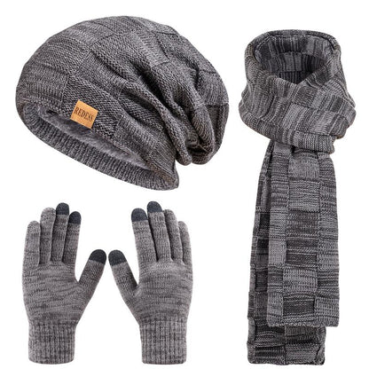 3PC Winter Beanie Scarf Gloves Set Warm Knit Hat with Fleece Lining Cozy Long Scarf and Touch Screen Gloves